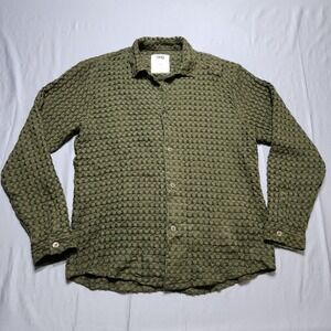 OAS Turtle Waffle Cuba Long Sleeve Shirt Mens XXL Olive Green Textured 7018-01
